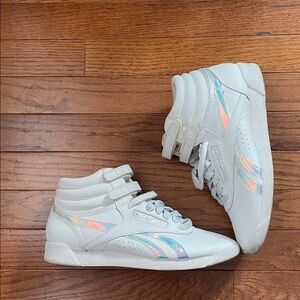 Reebok White High-Top Sneakers with Iridescent Accents